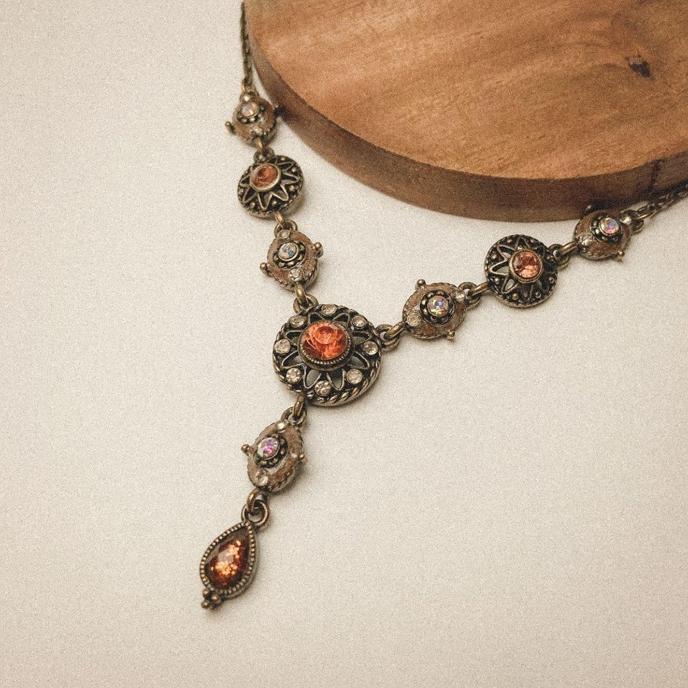 Avon Warm Rhinestone Medallion Lariat Necklace